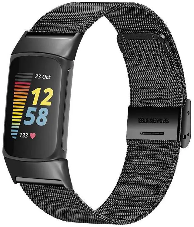 Main image of Slim Band for Fitbit Charge 6/Charge 5 SmartWatch, Mesh Stainless Steel Adjustable Watchband Feminine Strap Replacement Accessory Strap for Charge 6/Charge 5 Fitness & Health Tracker (Black)