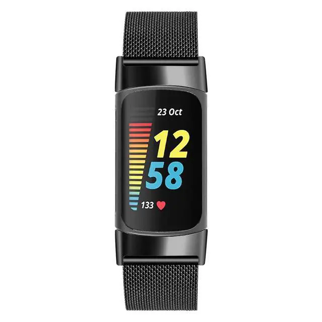 Alt view image 5 of 6 - Slim Band for Fitbit Charge 6/Charge 5 SmartWatch, Mesh Stainless Steel Adjustable Watchband Feminine Strap Replacement Accessory Strap for Charge 6/Charge 5 Fitness & Health Tracker (Black)