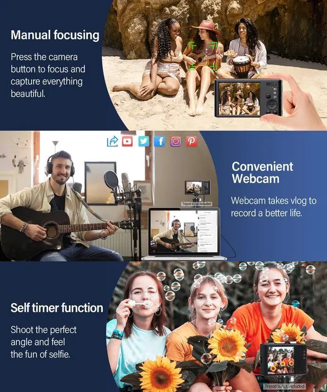 Alt view image 3 of 6 - Digital Camera, 1080P 44MP Compact Camera for Kids Digital Video Camera with 16X Digital Zoom, Portable Point and Shoot Digital Cameras for Beginners,Students,Teens with 32GB SD Card and 2 Batteries