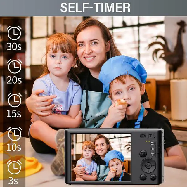 Alt view image 4 of 6 - Digital Camera, 1080P 44MP Compact Camera for Kids Digital Video Camera with 16X Digital Zoom, Portable Point and Shoot Digital Cameras for Beginners,Students,Teens with 32GB SD Card and 2 Batteries