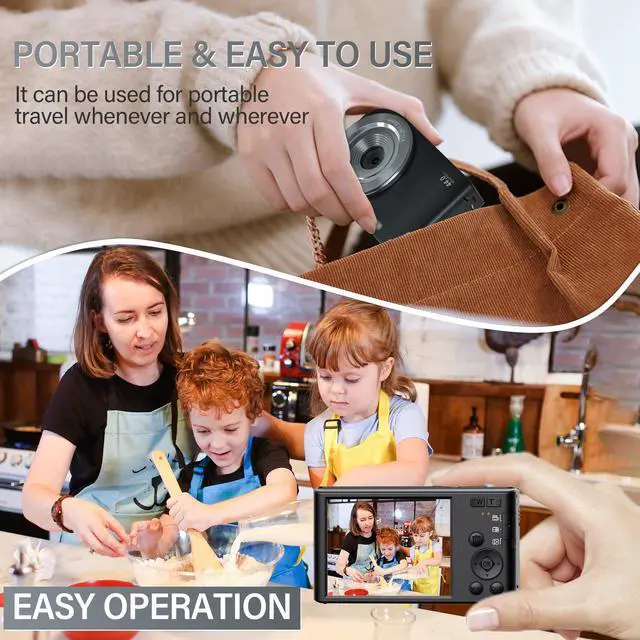 Alt view image 5 of 6 - Digital Camera, 1080P 44MP Compact Camera for Kids Digital Video Camera with 16X Digital Zoom, Portable Point and Shoot Digital Cameras for Beginners,Students,Teens with 32GB SD Card and 2 Batteries