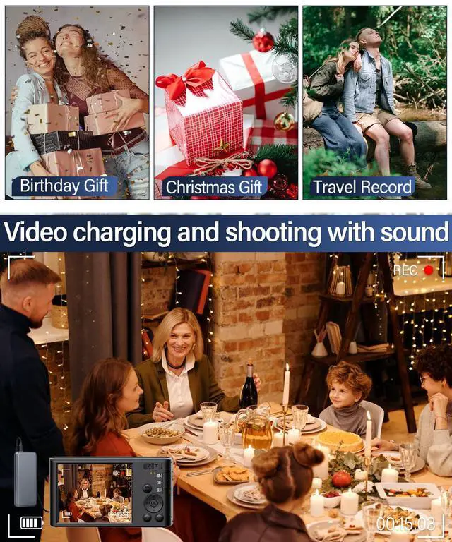 Alt view image 6 of 6 - Digital Camera, 1080P 44MP Compact Camera for Kids Digital Video Camera with 16X Digital Zoom, Portable Point and Shoot Digital Cameras for Beginners,Students,Teens with 32GB SD Card and 2 Batteries
