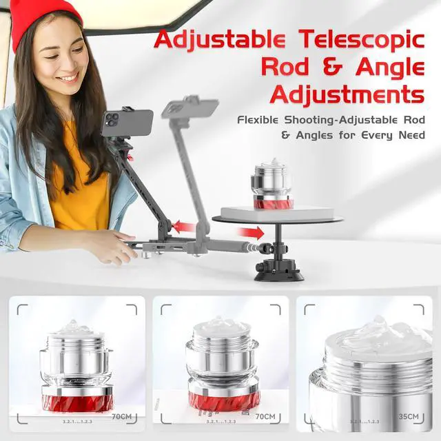Alt view image 2 of 6 - Portable 360 Degree Spinner,Suction Cup Mount Rotating Camera Slider with Adjustable Handle Photography Turntable Professional Photography for Camera/Action Camera/Phone (EVA Hard Case)