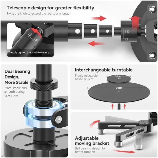 Alt view image 5 of 6 - Portable 360 Degree Spinner,Suction Cup Mount Rotating Camera Slider with Adjustable Handle Photography Turntable Professional Photography for Camera/Action Camera/Phone (EVA Hard Case)