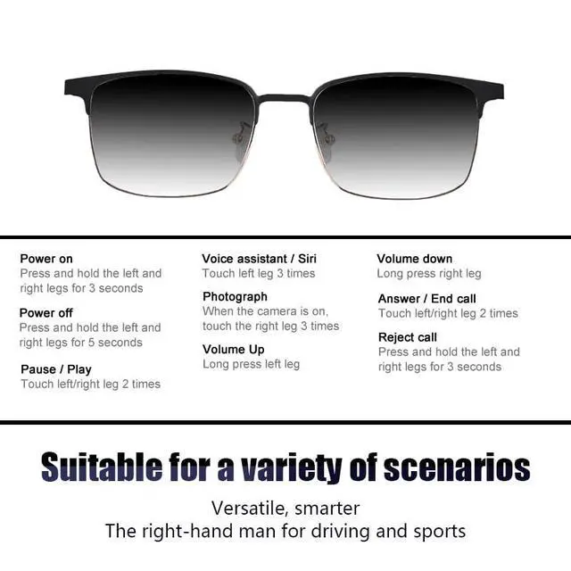 Alt view image 5 of 6 - Smart glasses metal frame Photochromic business fashion audio headphones tws bluetooth sunglasses anti-blue light