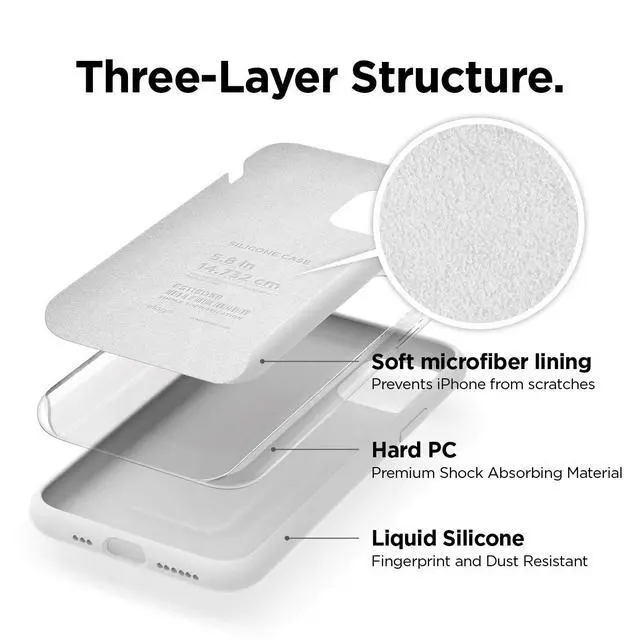 Alt view image 2 of 6 - Premium Liquid Silicone Case for iPhone 11 Pro White | Full Body Protective Cover, Shockproof, Slim Phone Case, Anti-Scratch Soft Microfiber Lining, 5.8 inch (White)