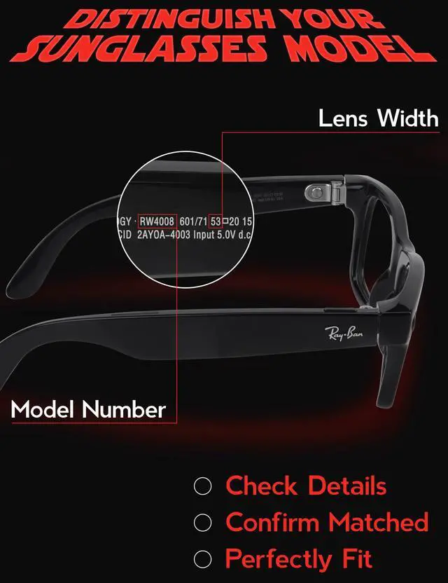 Alt view image 4 of 6 - Polarized Clip-On Sunglass Compatible with Ray-Ban Meta Wayfarer RW4008 & Gen 2 RW4012(53-22) Sunglass - UV Protection