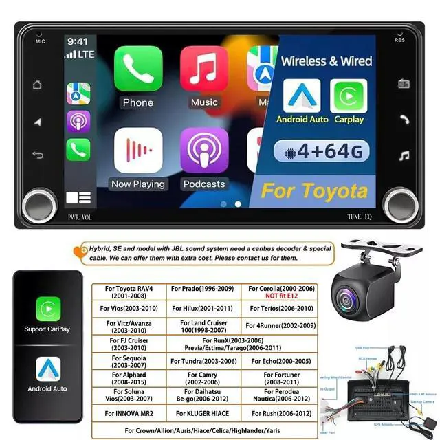 Alt view image 2 of 6 - 4+64G Android 14 Car Stereo Radio for Toyota Alphard 2002-2015, 7'' Touch Screen Radio with Carplay Android Auto GPS SWC Bluetooth WiFi FM RDS DSP Mirror Link Split Screen MIC Backup Camera