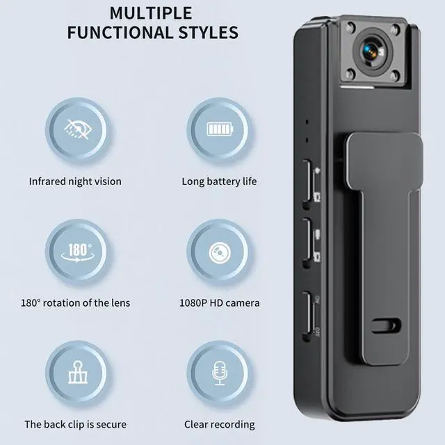 Alt view image 3 of 6 - 1080P HD Portable Body Worn Camera Camcorder, Lightweight Wearable Body Camera with Night Vision Loop Recording Back Clip, Suitable for Traveling, Driver, Delivery Man, Lecture Recording (1)