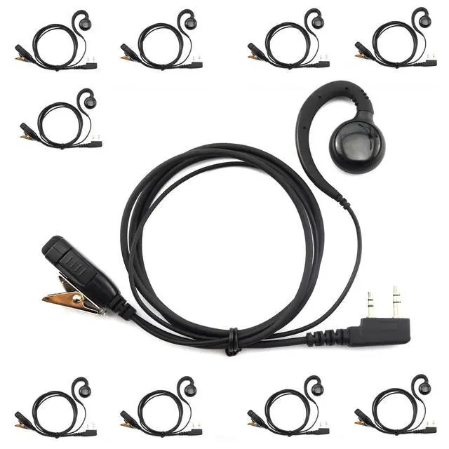 Main image of 10-Pack G-Shaped in-Ear Headphone with Clip on PTT for Kenwood 2 Pin TH-K20A TK-3160 TK-3180 TK-3360 TH-235 NX-320 KPG87D K2