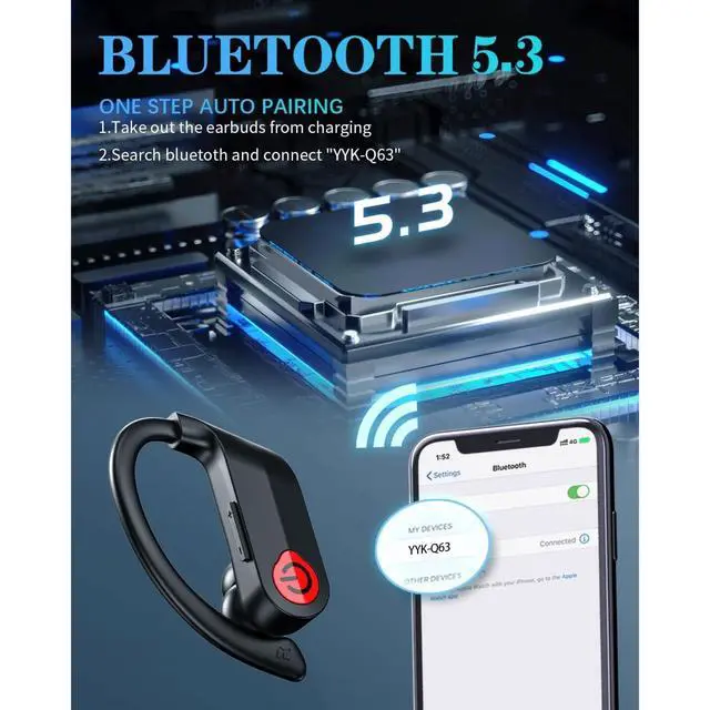 Alt view image 3 of 6 - TWS Headphones Wireless Earbuds Compatible with iPad Air 11"/13" (2025)/iPad 11" (11th Gen 2025), Earphones Ear Hook True Stereo Headset Hands-Free Mic