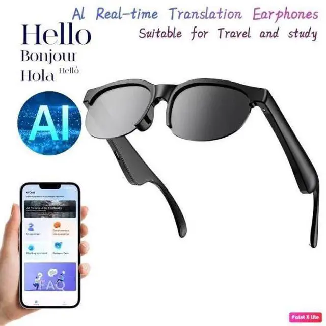 Alt view image 2 of 5 - AI Translation Glasses, Real-Time Translator in 100+ Languages, Open-Ear Bluetooth Smart Glasses for Music, Calls, Compatible with iPhone & Android