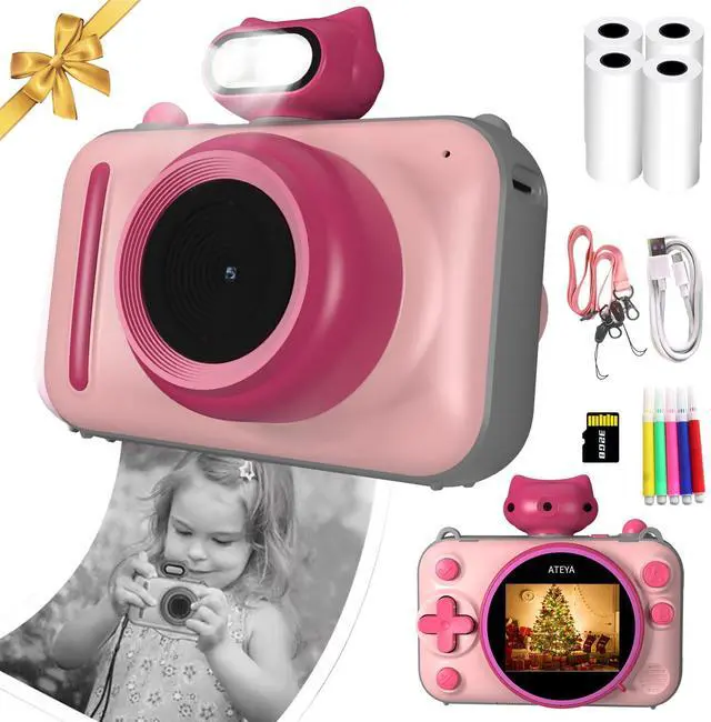Main image of Kids Camera Instant Print, 48MP 2.5K UHD Digital Camera for Kids 3-12, for Grandkids, Boys & Girls, with 4 Printing Papers & Strap, Portable Travel Toy(Pink)
