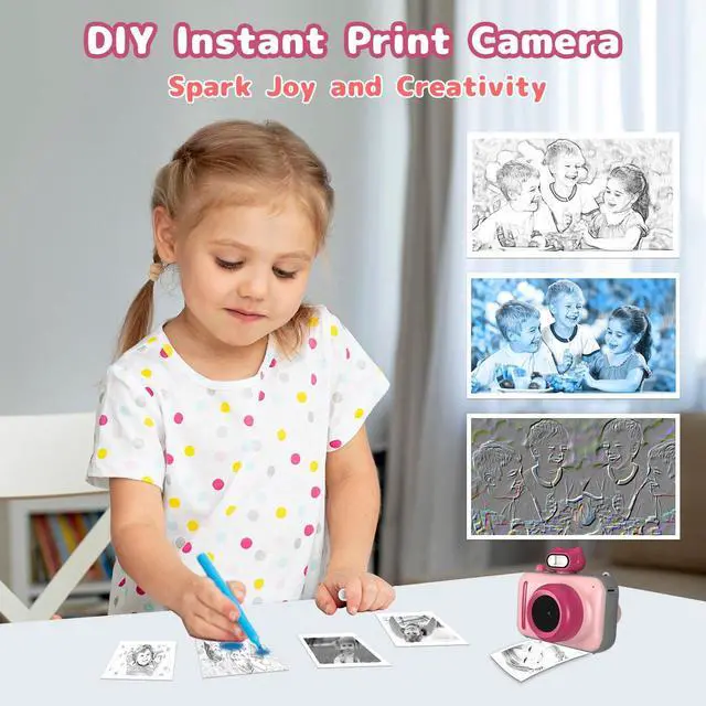 Alt view image 4 of 6 - Kids Camera Instant Print, 48MP 2.5K UHD Digital Camera for Kids 3-12, for Grandkids, Boys & Girls, with 4 Printing Papers & Strap, Portable Travel Toy(Pink)