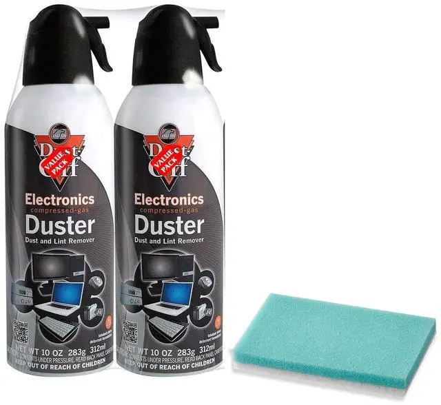Main image of Compressed Air Duster for Electronics 10oz (Pack of 2) with Cleaning Sponge Dust-Off Spray for Computers, Keyboards, Cameras, Consoles Ozone Safe & Residue Free