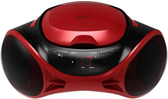 Main image of SC-726BT Portable AM/FM Radio Top-Loading CD Player with Bluetooth, LED Track Display, Aux Input, Carry Handle, Built-in Speaker, Programmable Memory, Repeat Modes, AC/DC (Red)