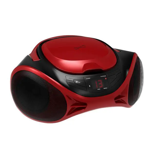 Alt view image 3 of 6 - SC-726BT Portable AM/FM Radio Top-Loading CD Player with Bluetooth, LED Track Display, Aux Input, Carry Handle, Built-in Speaker, Programmable Memory, Repeat Modes, AC/DC (Red)