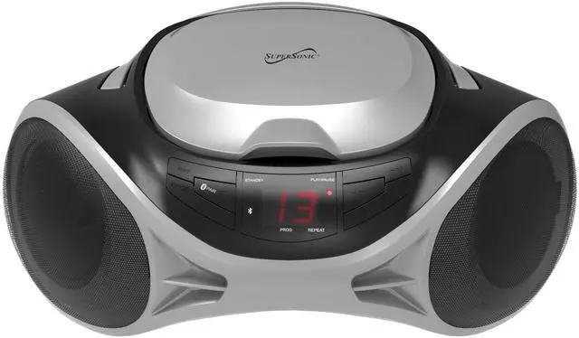 Main image of SC-726BT Portable AM/FM Radio Top-Loading CD Player with Bluetooth, LED Track Display, Aux Input, Carry Handle, Built-in Speaker, Programmable Memory, Repeat Modes, AC/DC (Silver)