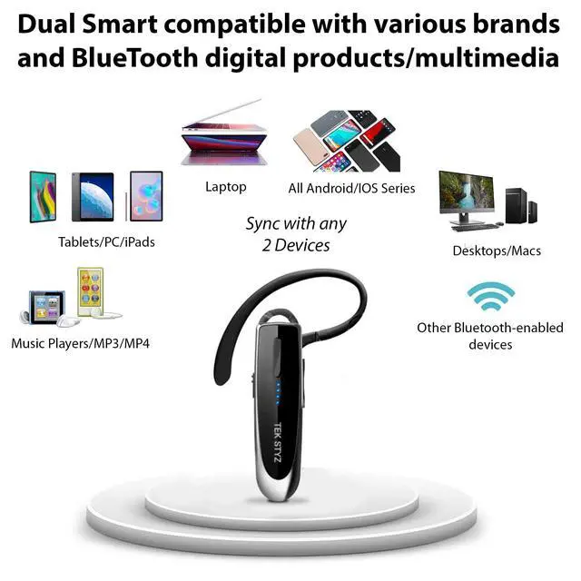 Alt view image 5 of 6 - Bluetooth 5.3 Headset Compatible with Kyocera DuraXV Extreme Wireless Earpiece, IPX5 Waterproof, Dual Microphones, Noise Reduction, 60 Days Standby + 22Hrs HD Talk Time!
