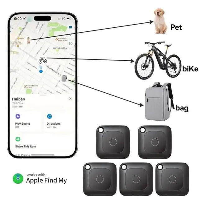 Alt view image 4 of 6 - 2 pcs Mini GPS Tracker for Personal Essentials Wireless Locator for Dogs, Cats, Wallets, Bags, Keys & More Waterproof & Long Battery Life Black