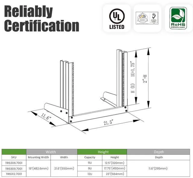 Alt view image 2 of 6 - 6U Stand Open Rack Equipment fram for Server Networking and Data System Desktop Rack