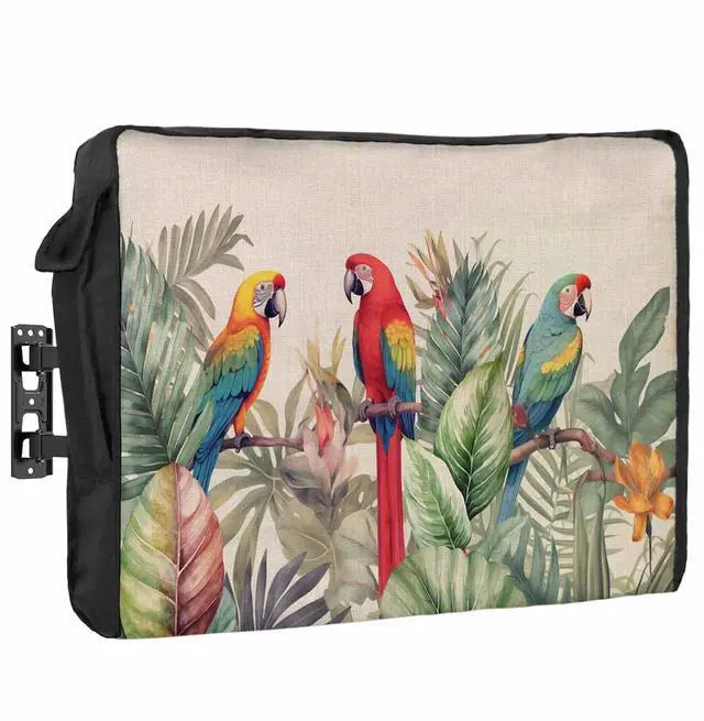 Main image of Tropical Birds Waterproof Outdoor TV Cover 40-43 Inch Weatherproof, Outside Television Cover TV Screen Protector with Remote Control Pocket, Rustic Green Palm Tree Leaves Animal