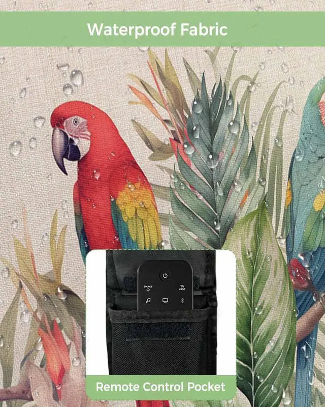 Alt view image 3 of 6 - Tropical Birds Waterproof Outdoor TV Cover 40-43 Inch Weatherproof, Outside Television Cover TV Screen Protector with Remote Control Pocket, Rustic Green Palm Tree Leaves Animal