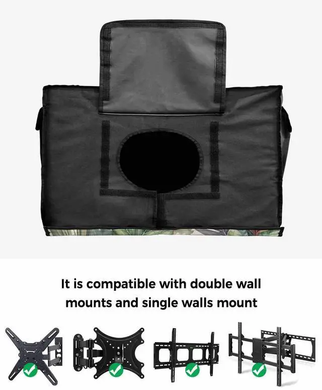 Alt view image 4 of 6 - Tropical Birds Waterproof Outdoor TV Cover 40-43 Inch Weatherproof, Outside Television Cover TV Screen Protector with Remote Control Pocket, Rustic Green Palm Tree Leaves Animal