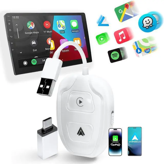 Main image of Wireless Carplay & Android Auto Adapter 2 in 1 Auto CarPlay & Android Auto Wireless 2024 Upgrade Dongle for Converts Wired to Wireless Compatibility Auto for Cars Model 2016+ Plug & Play, White