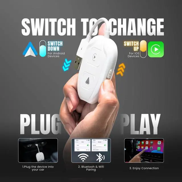 Alt view image 3 of 6 - Wireless Carplay & Android Auto Adapter 2 in 1 Auto CarPlay & Android Auto Wireless 2024 Upgrade Dongle for Converts Wired to Wireless Compatibility Auto for Cars Model 2016+ Plug & Play, White