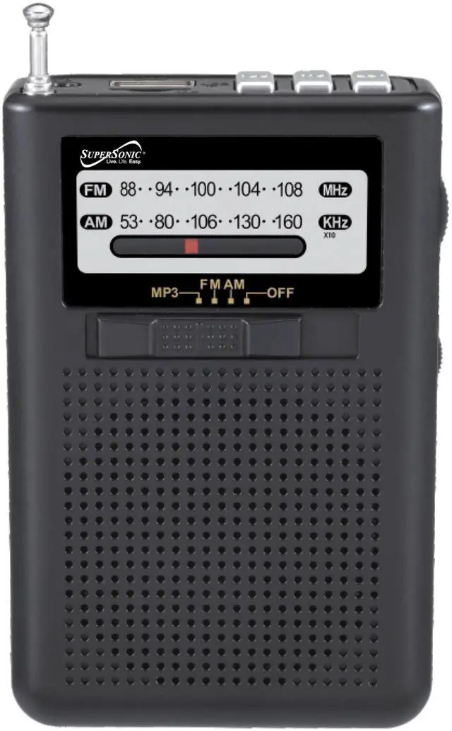 Main image of SC-1108BT GoRadio+ AM/FM Radio with Wireless Streaming, Compact Travel Design, USB & Micro SD MP3 Player (MP1/MP2/MP3), DC 5V Input, 2 Rechargeable Batteries Included, 4.8W