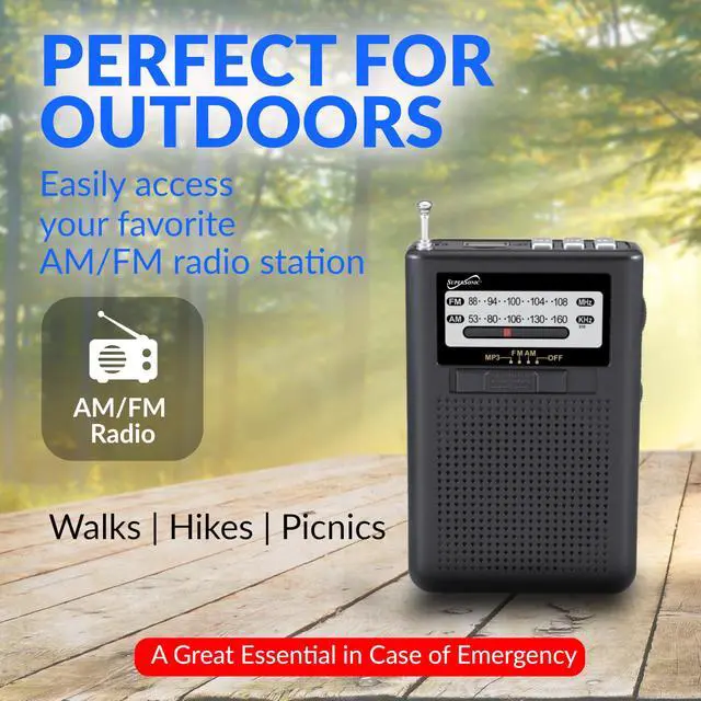 Alt view image 6 of 6 - SC-1108BT GoRadio+ AM/FM Radio with Wireless Streaming, Compact Travel Design, USB & Micro SD MP3 Player (MP1/MP2/MP3), DC 5V Input, 2 Rechargeable Batteries Included, 4.8W