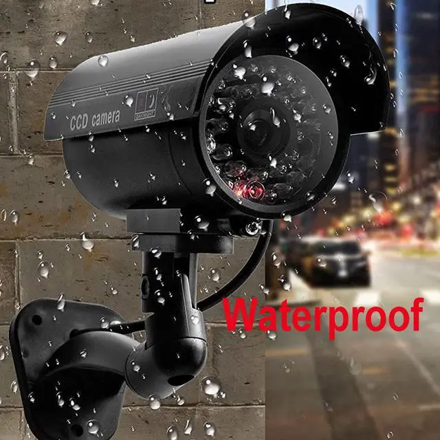 Alt view image 4 of 5 - Fake Camera, Dummy Camera CCTV Surveillance System with Realistic Red LED Flashing Light for Outdoor and Indoor + Warning Sticker (4 Pack, Black)