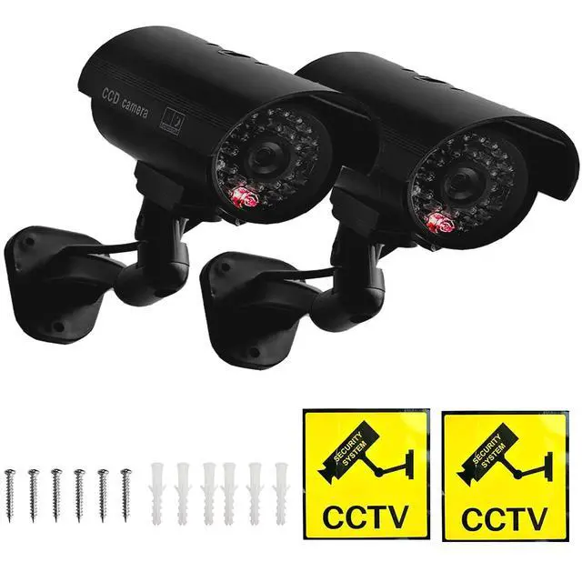 Alt view image 6 of 6 - Fake Camera, Dummy Camera CCTV Surveillance System with Realistic Red LED Flashing Light for Outdoor and Indoor + Warning Sticker (2 Pack, Black)