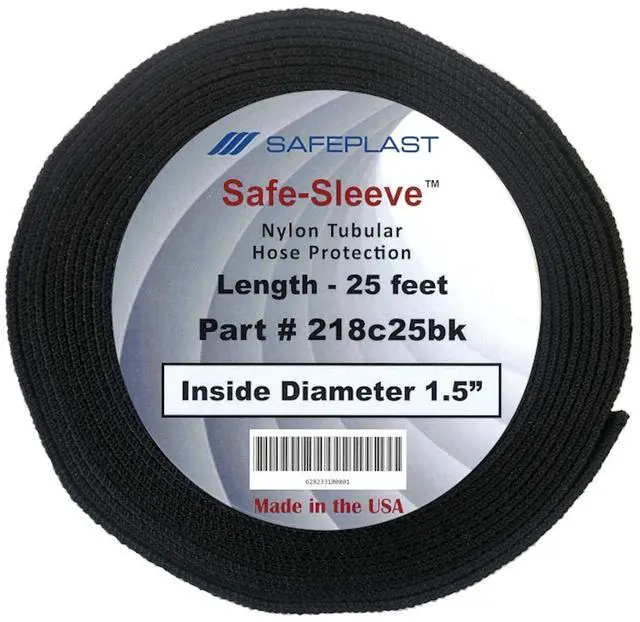 Main image of Caplugs PTPS Series Safeplast Nylon Hose Sleeve, Black Polyester, 1.5" ID x 25' L Abrasion Reduction, Burst and UV Guard, Fire Safe, MSHA Approved (1218c25BK)