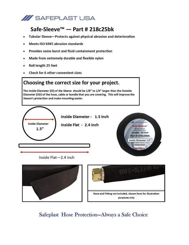 Alt view image 3 of 6 - Caplugs PTPS Series Safeplast Nylon Hose Sleeve, Black Polyester, 1.5" ID x 25' L Abrasion Reduction, Burst and UV Guard, Fire Safe, MSHA Approved (1218c25BK)