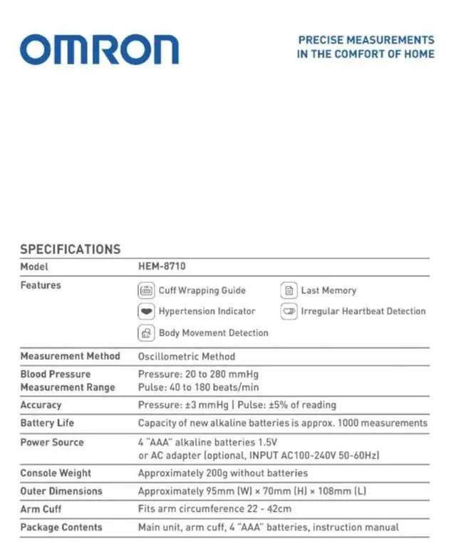 Alt view image 7 of 7 - Omron Automatisches Oberarm-Blutdruckmessgerät LED Anzeige HEM-8710
