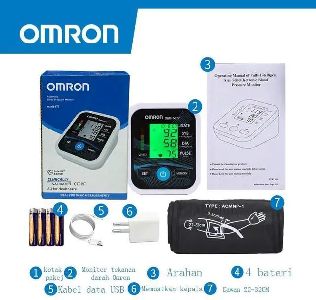 Alt view image 5 of 7 - Omron Automatisches Oberarm-Blutdruckmessgerät LED Anzeige HEM-6677