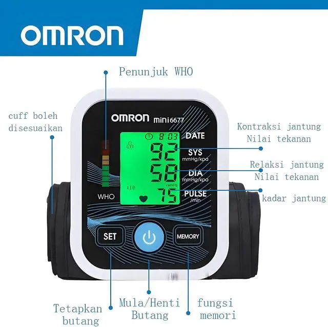 Alt view image 3 of 7 - Omron Automatisches Oberarm-Blutdruckmessgerät LED Anzeige HEM-6677