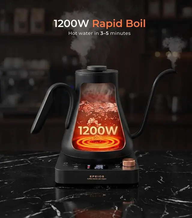 Alt view image 4 of 7 - Gooseneck Electric Kettle ±1°F Temperature Control,1200W,0.9L,Black