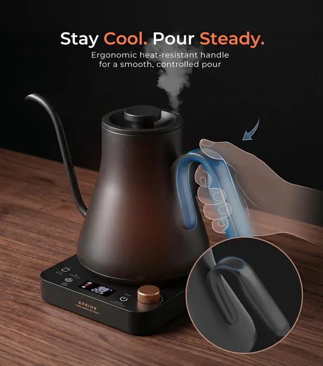 Alt view image 6 of 7 - Gooseneck Electric Kettle ±1°F Temperature Control,1200W,0.9L,Black