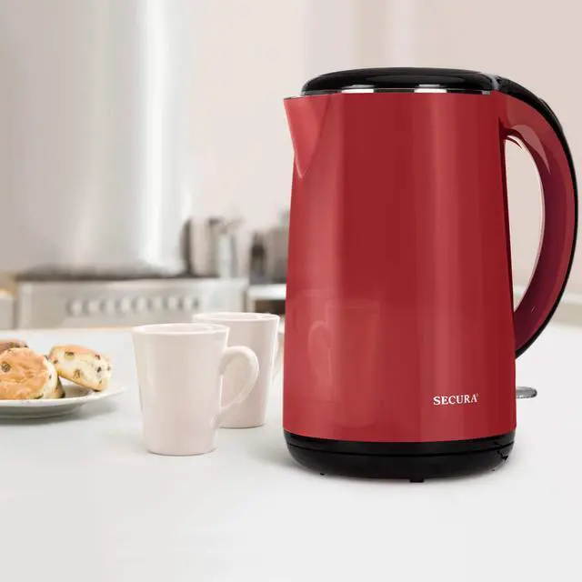 Alt view image 6 of 6 - Original Stainless Steel Double Wall Electric Water Kettle 1.8 Quart with Auto Shut-Off & Boil-Dry Protection, Red SWK-1701DR/HB-3227B