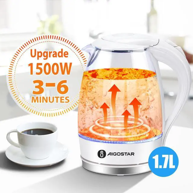 Alt view image 4 of 7 - Electric Kettle, 1500W Glass Electric Tea Kettle Rapid Heating, Borosilicate Glass, Auto Shutoff and Boil-Dry Protection, Hot Water Boiler BPA Free and Cordless with LED Indicator, 1.7 Liter
