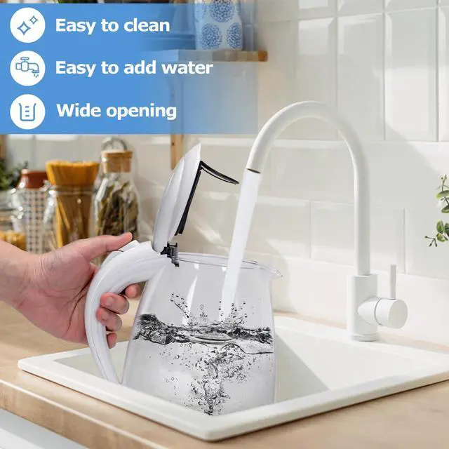 Alt view image 5 of 7 - Electric Kettle, 1500W Glass Electric Tea Kettle Rapid Heating, Borosilicate Glass, Auto Shutoff and Boil-Dry Protection, Hot Water Boiler BPA Free and Cordless with LED Indicator, 1.7 Liter