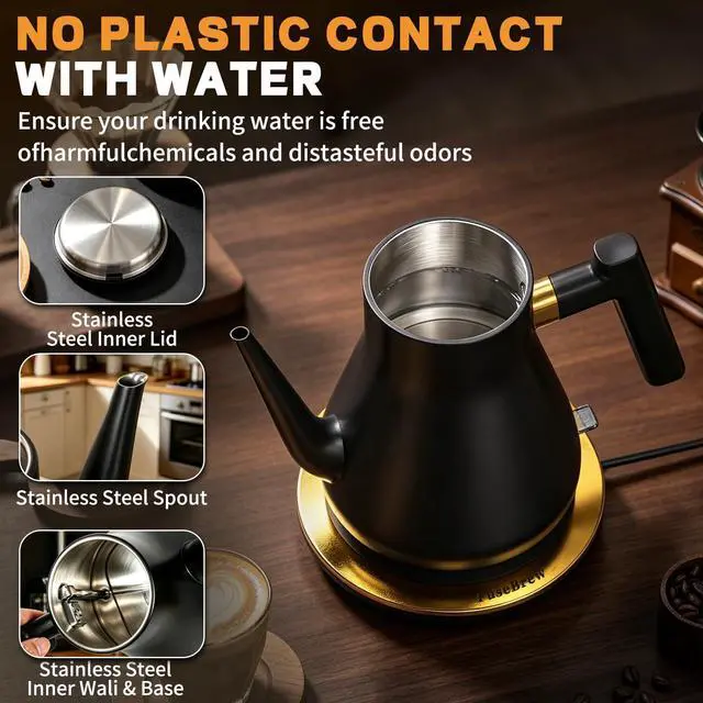 Alt view image 2 of 7 - Gooseneck Electric Kettle 1000W | Pour Over Coffee Kettle with Steady Flow Spout & Balanced Handle, 0.8L Matte Black Tea Kettle for Home Barista Espresso Station Countertop- Black
