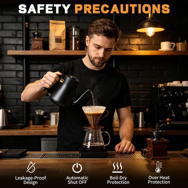 Alt view image 3 of 7 - Gooseneck Electric Kettle 1000W | Pour Over Coffee Kettle with Steady Flow Spout & Balanced Handle, 0.8L Matte Black Tea Kettle for Home Barista Espresso Station Countertop- Black
