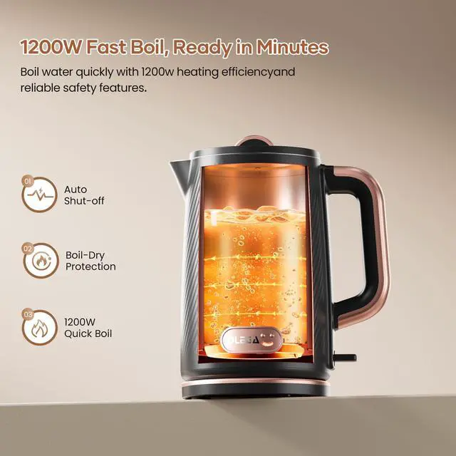 Alt view image 4 of 7 - Electric Tea Kettle: 1200W Fast Boil Electric Water Kettles 1.5L