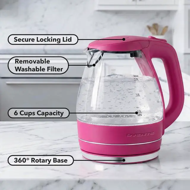 Alt view image 2 of 7 - 1.5L Glass Electric Kettle Water Boiler, Pink KG83F