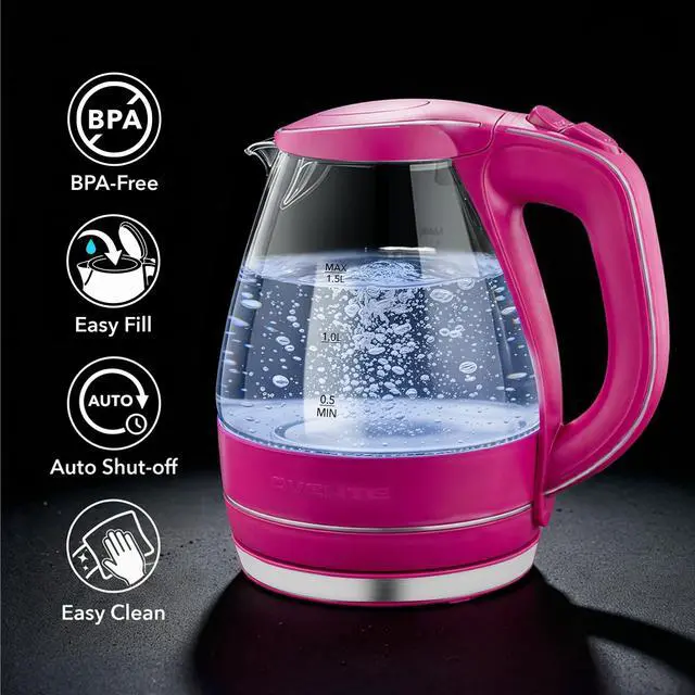 Alt view image 3 of 7 - 1.5L Glass Electric Kettle Water Boiler, Pink KG83F