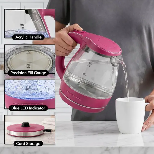 Alt view image 4 of 7 - 1.5L Glass Electric Kettle Water Boiler, Pink KG83F